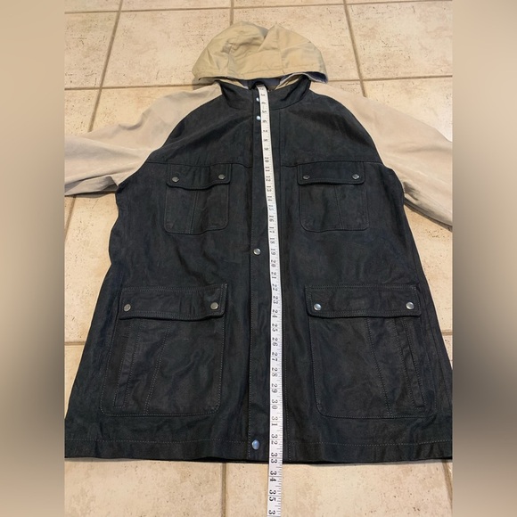 Blink Genuine Leather Colorblock Jacket XL Black Suede & Beige Hooded Parka - Picture 10 of 16